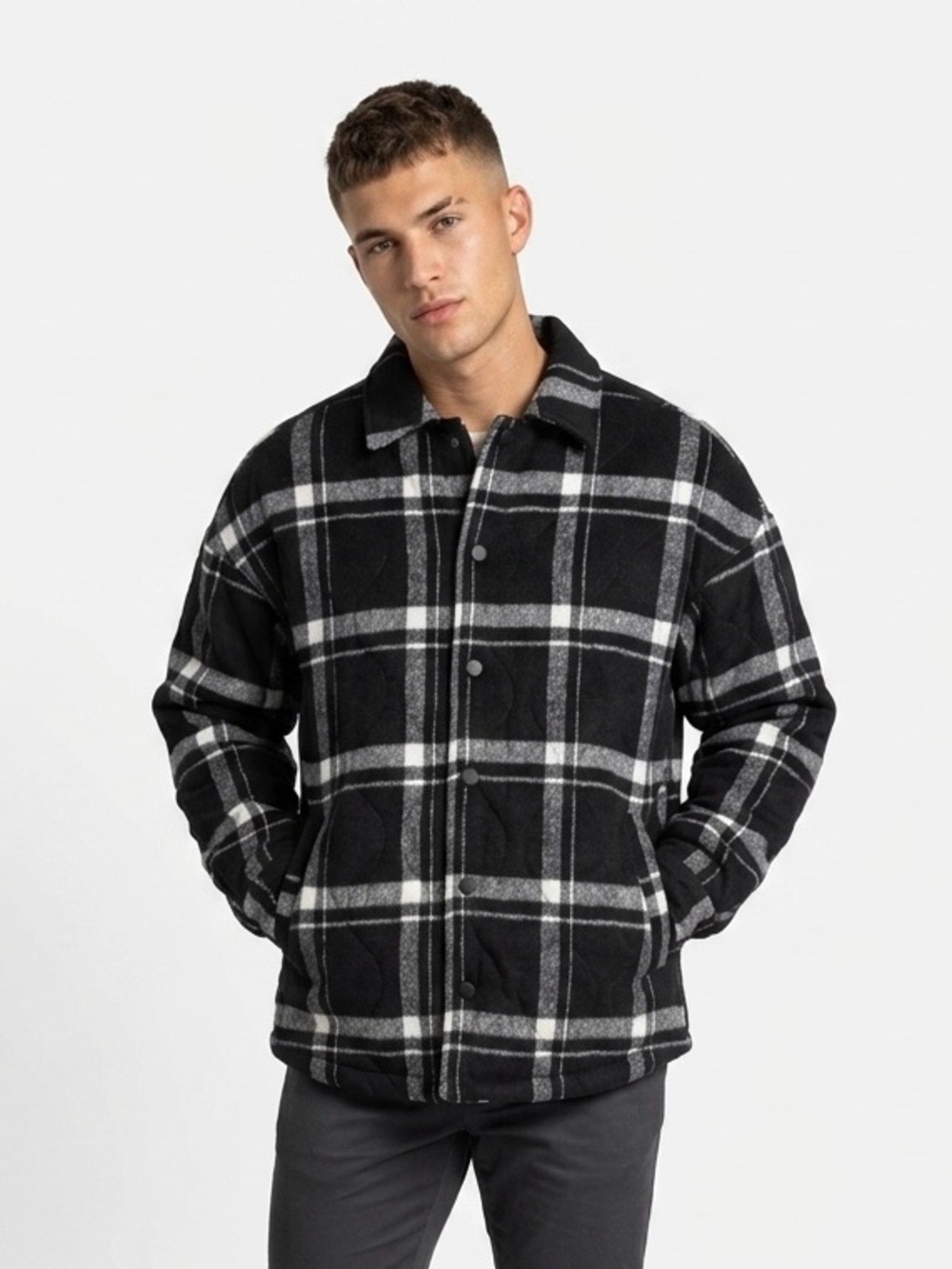 Madison Black & White Plaid Shirt Jacket